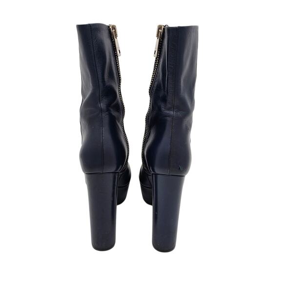 Gucci Platform Block Heel Short Boot Navy Blue Leather Zip Up Size 37 US 7 - Picture 4 of 12